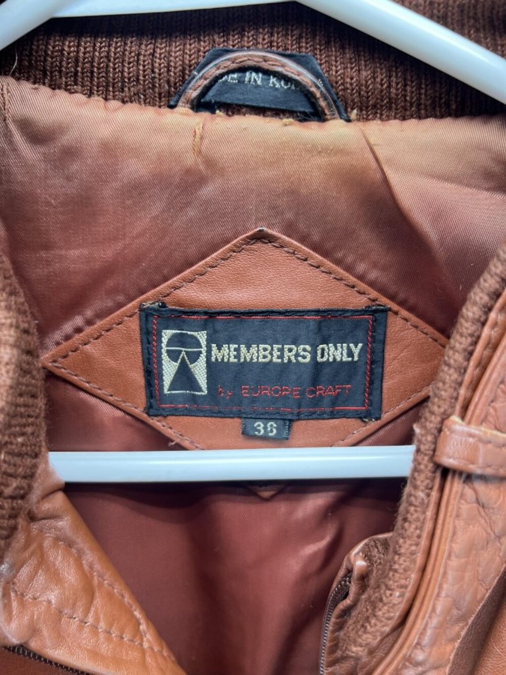 Vintage Members Only Jacket Mens 36 Brown Leather Bomber Epaulet Korea Retro 80s - Picture 2 of 9